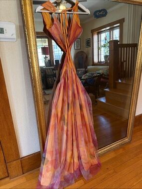 Harper Lane NWOT Orange-Pink Floral Maxi Dress - Lightweight Tie-Back